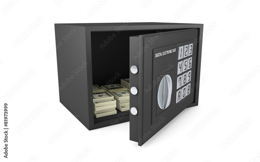 Fototapeta premium Open electronic safe isolated on white