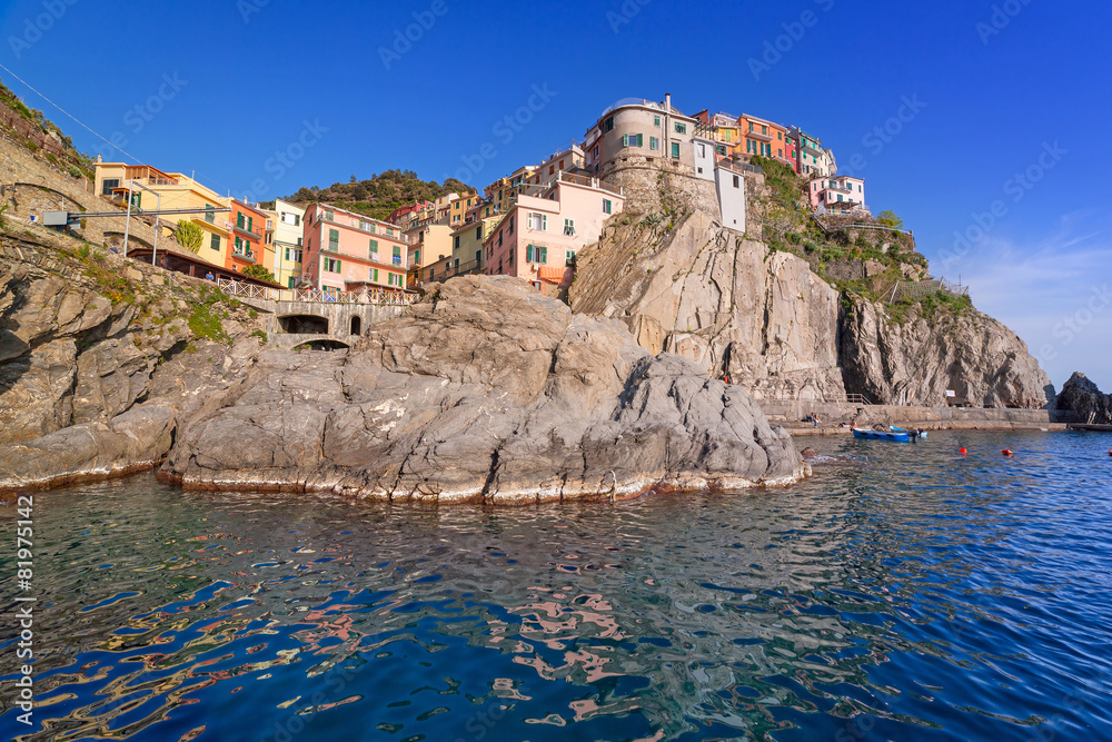 Manarola town at the Ligurian Sea, Italy.