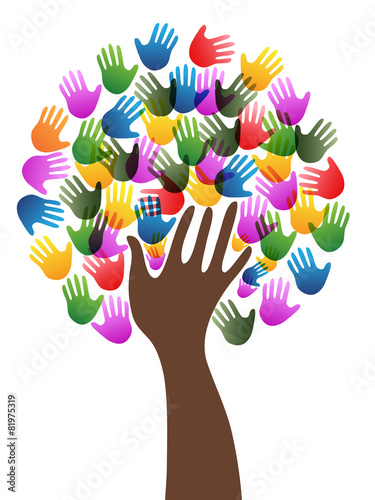 Isolated diversity hands tree background