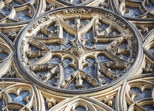 Central part of St. Vitus Cathedral Rose Window  Prague  Czech.