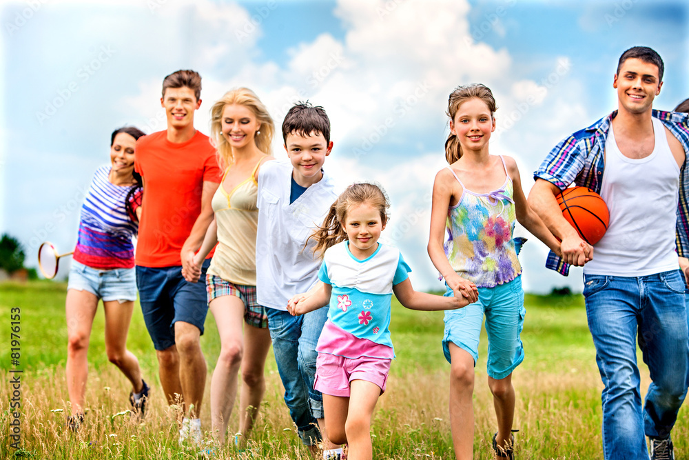 Group people summer outdoor.