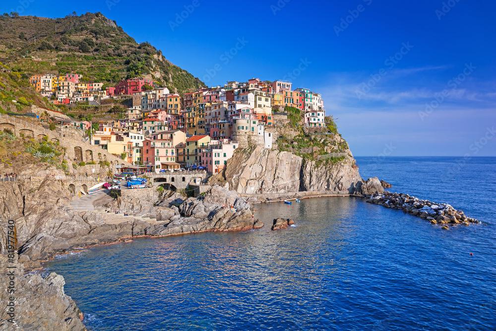 Manarola town at the Ligurian Sea, Italy.