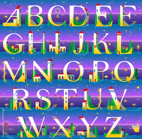 Summer Alphabet. Vector Illustration