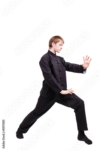 Man in a kimono practicing kung fu