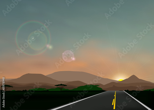 Landscape with sunset