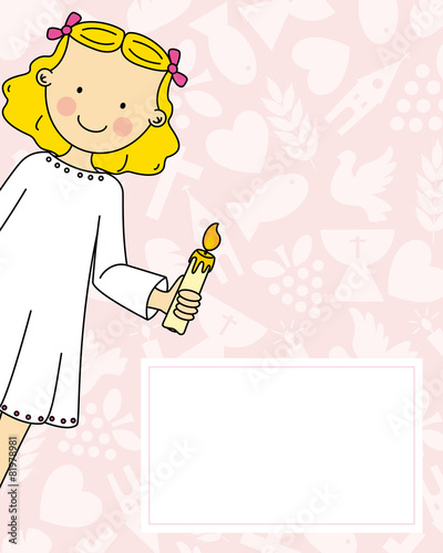 Girl First Communion card . space for text