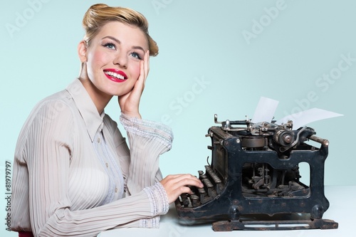 Writer. Happy typist photo