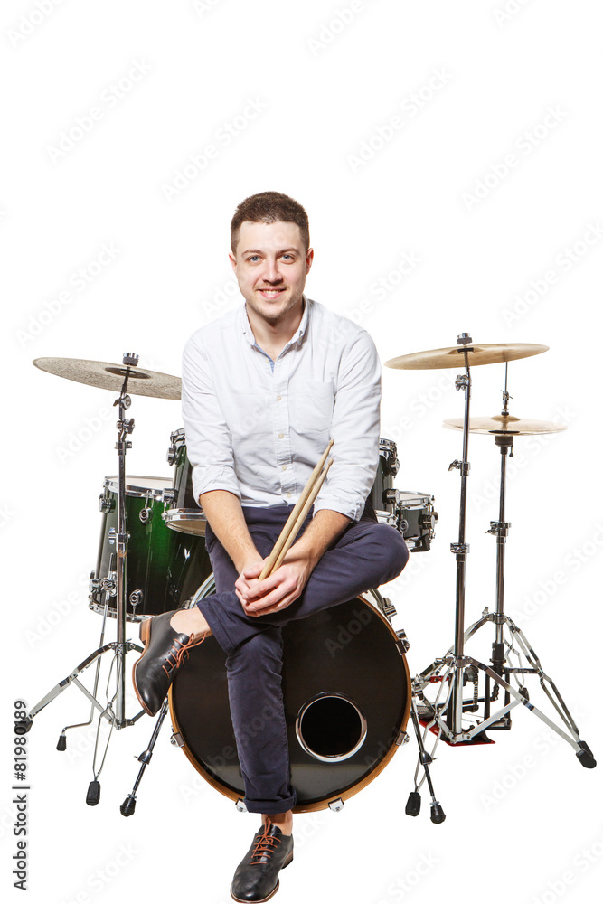 Fototapeta premium Man sits on drums