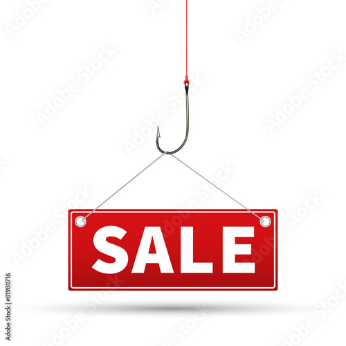 Red tag of sales, which hangs on a hook