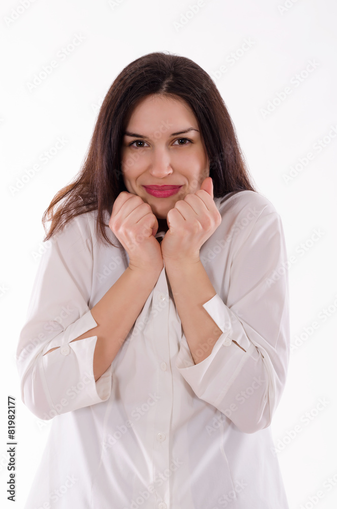 Young handsome woman feeling cold and insecured Young handsome woman feeling cold and insecured