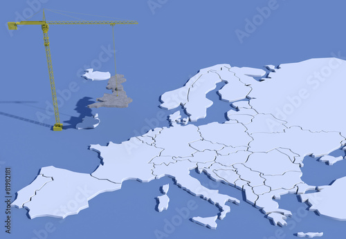 Mappa Europa 3D con gru che solleva UK in calcestruzzo