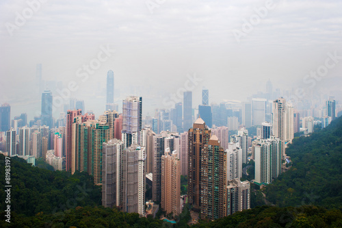 Top View of cloudy day in Hongkong at The Peak