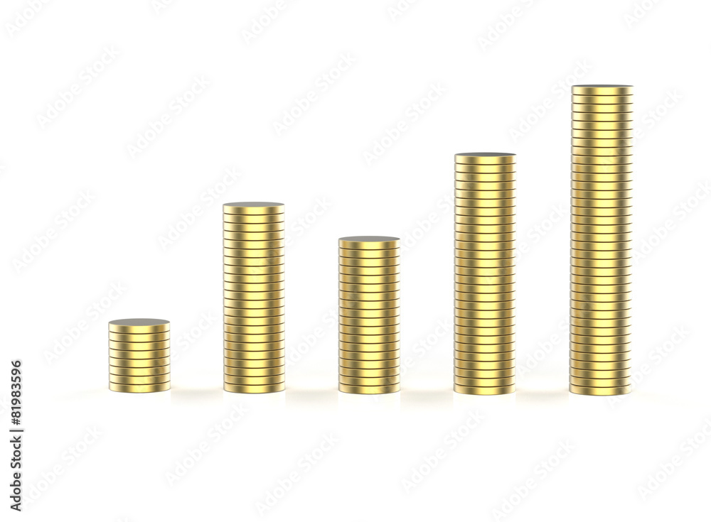 Stacks of golden coins isolated. Bussines concept Stacks of golden coins isolated. Bussines concept