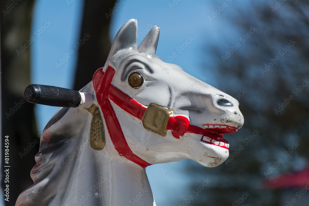 Head of an old carousel horse or coin operated rocking horse