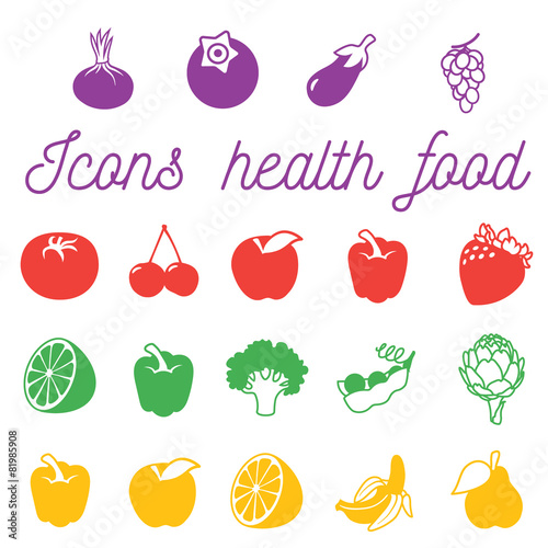 Set of flat icons with fruits and vegetables