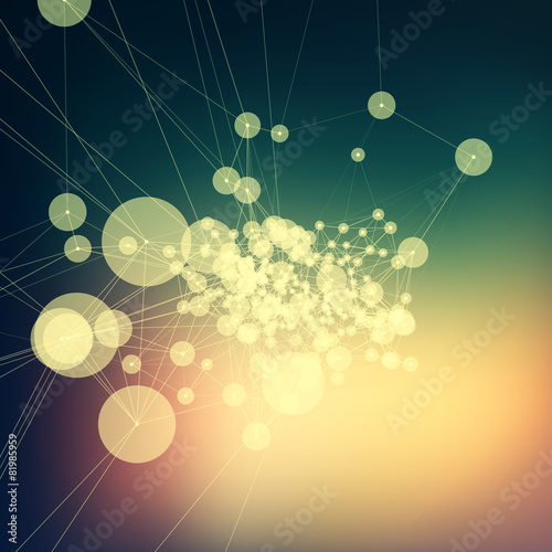 Colorful abstract background gradient. Connecting dots with line