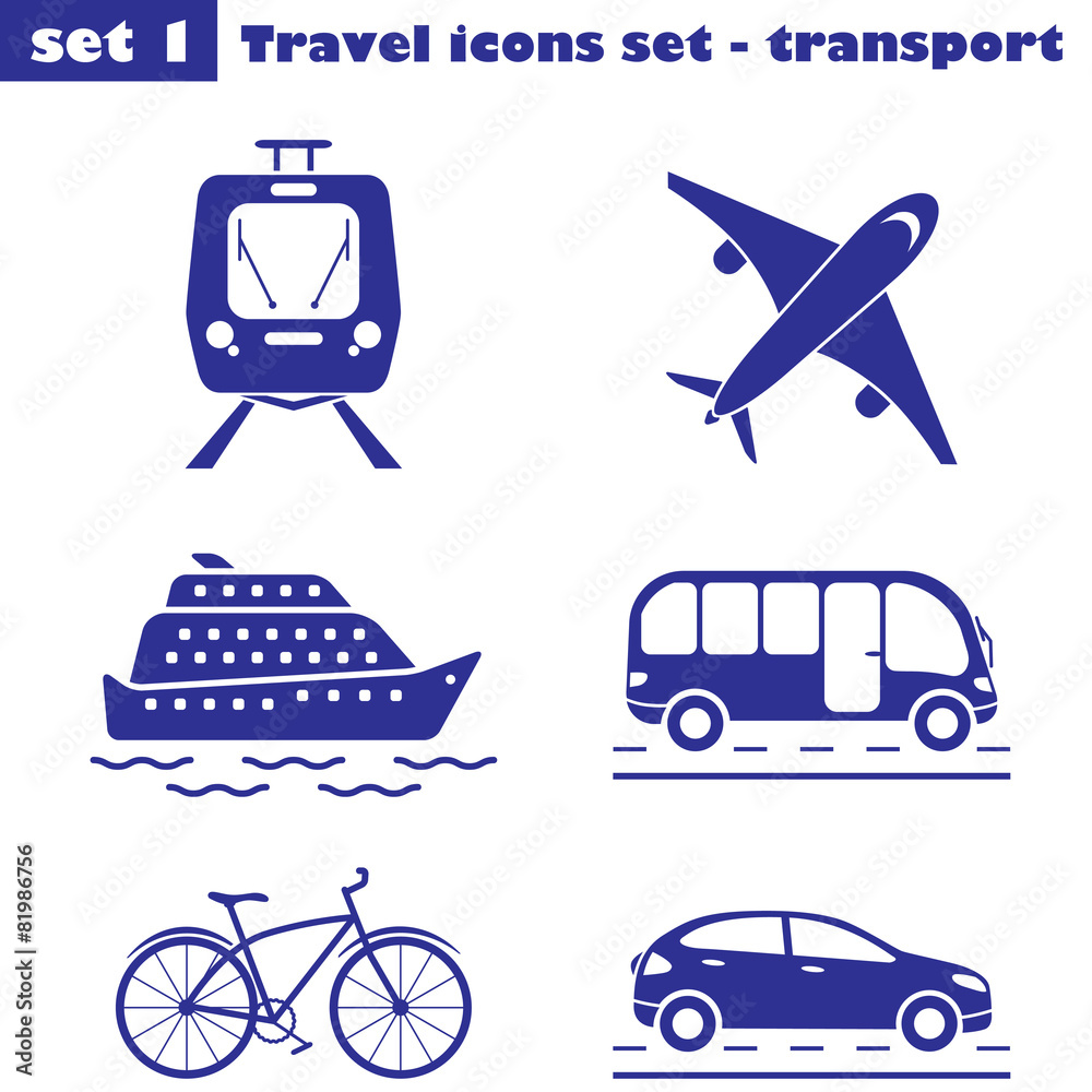 Travel icons set of six types of transport, vector set