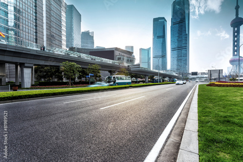 urban road and modern city skyline