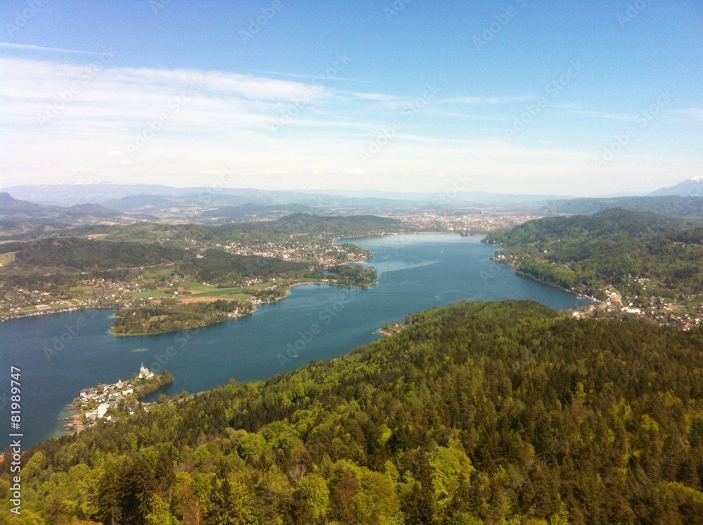 View From Pyramidenkogel Observation Tower To Lake Woerth