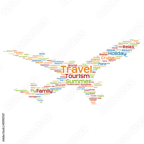 Vector conceptual travel or tourism plane word cloud