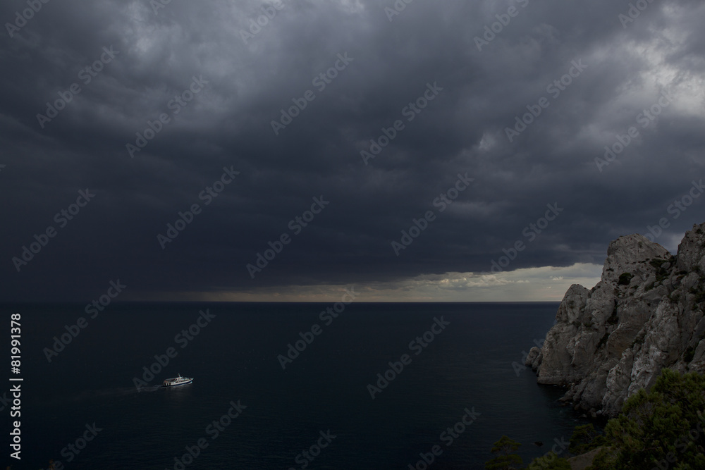 Thunderstorm over the sea.