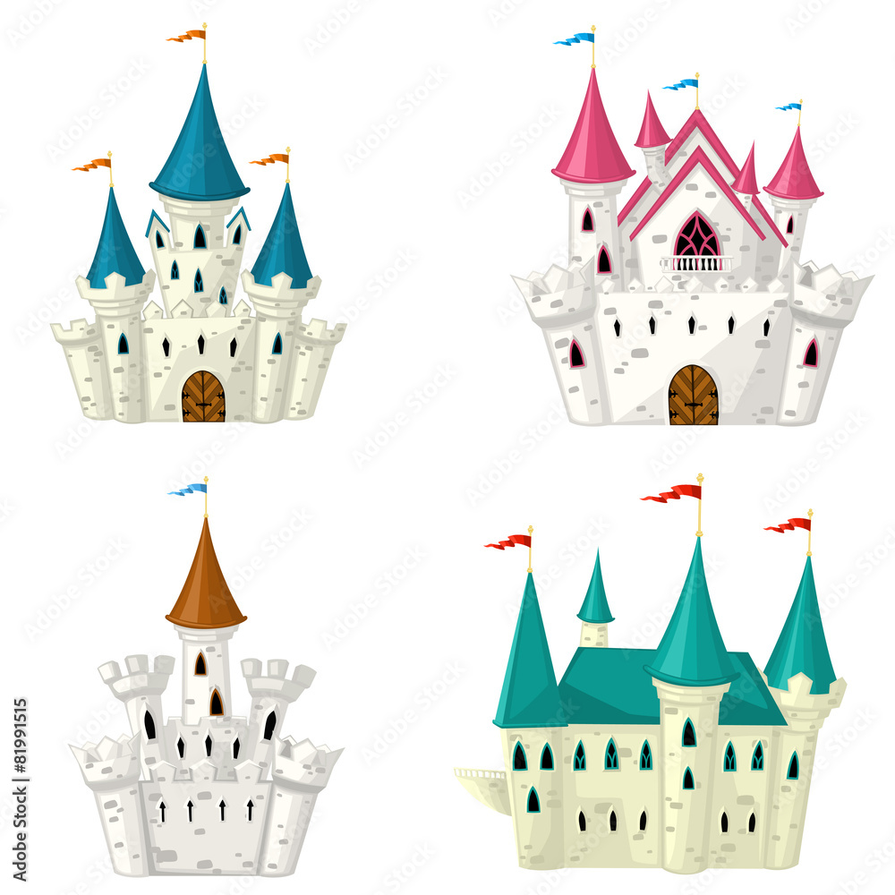 Collection of vector cartoon fairytale castle