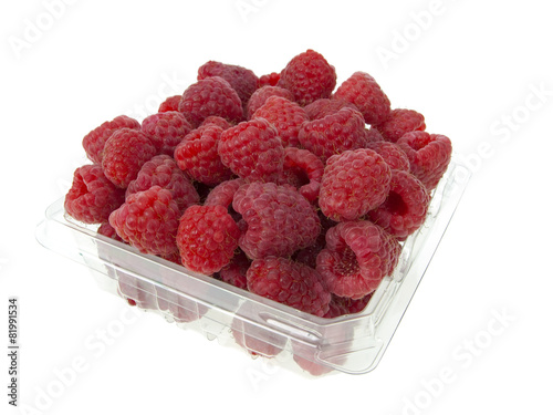 Raspberry container isolated on white