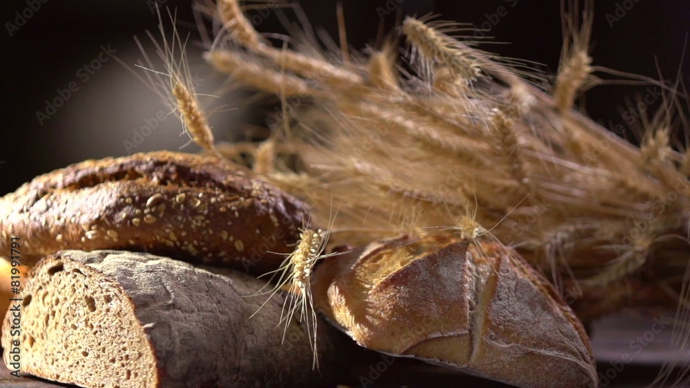 Bakery Bread on a Wooden Table. Dolly shot. Full HD 1080p Bakery Bread on a Wooden Table. Dolly shot. Full HD 1080p