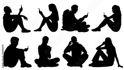 sitting poeple use smartphone silhouettes