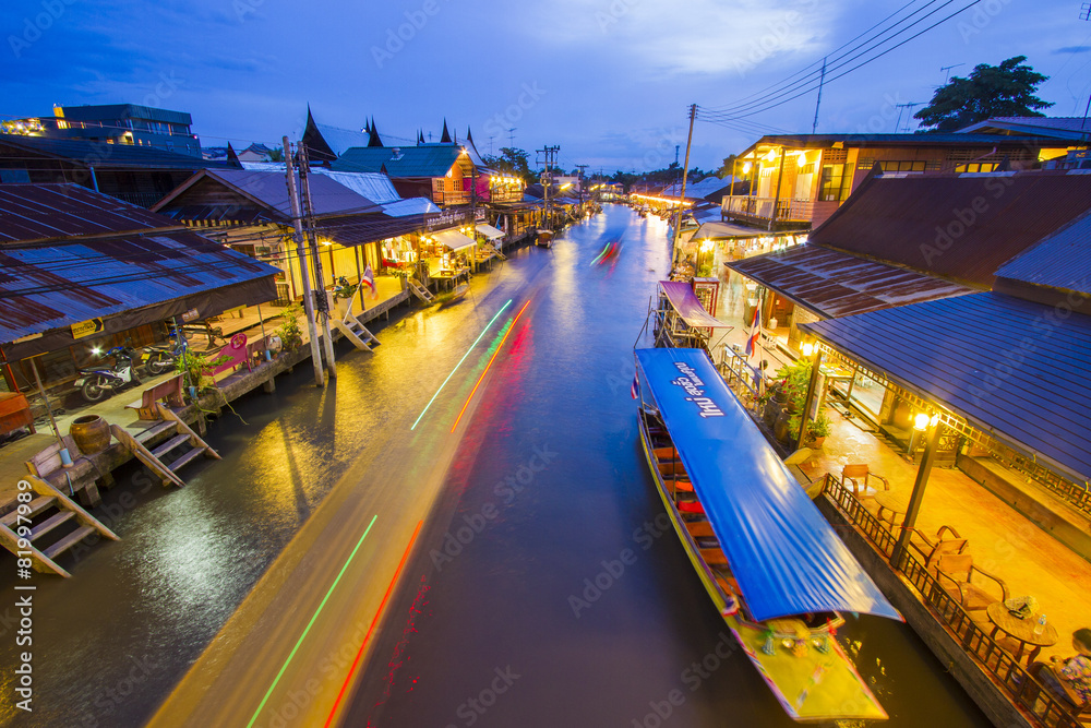 Floating market on sunset, Amphawa Thailand