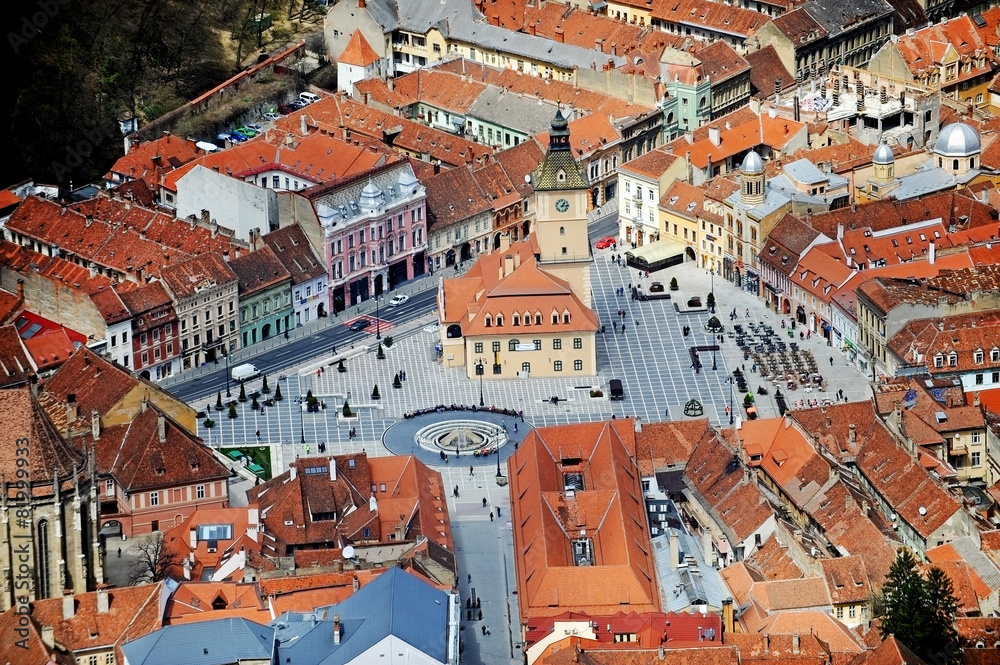 Aerial view of medieval Brasov