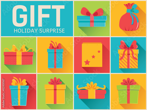 colorful vintage gift postcard set icons concept