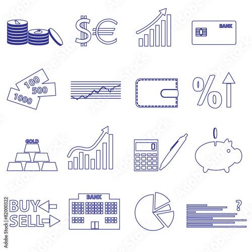 financial and money blue outline icons set eps10