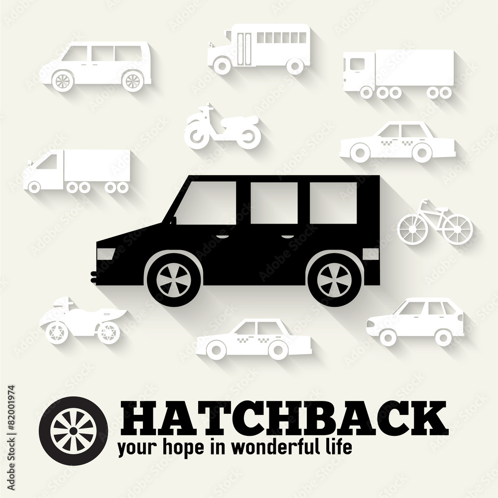 Flat hatchback car concept set icon backgrounds Flat hatchback car concept set icon backgrounds