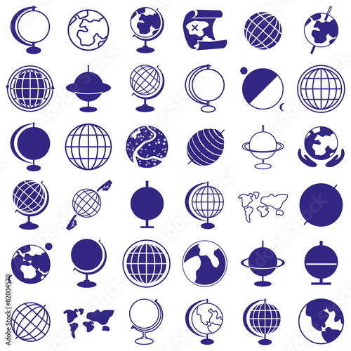 globe, earth icons on white