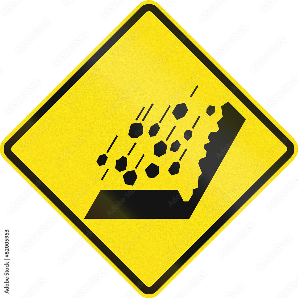 Chilean warning traffic sign: Falling Rocks Chilean warning traffic sign: Falling Rocks