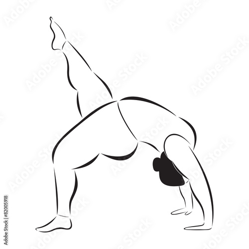 Plus size sporty woman doing yoga, vector illustration, eps 10