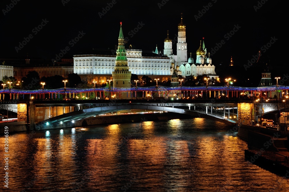 Aerial view of Kremlin, Moscow at night