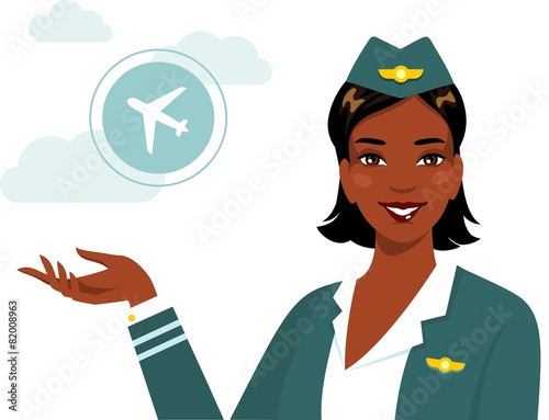 Beautiful african american ethnic stewardess in flat style