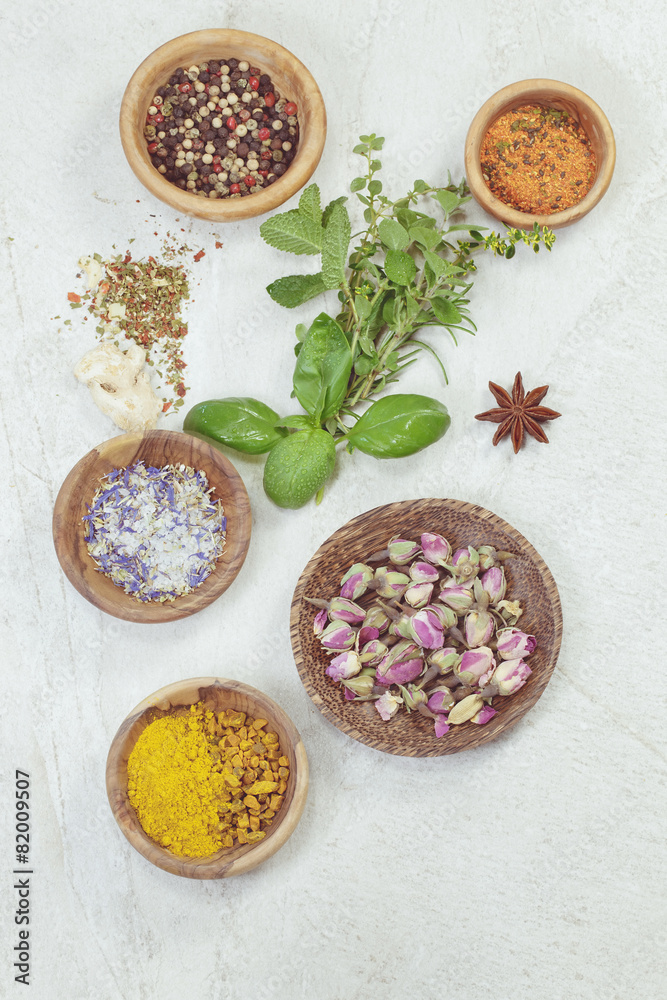 Assortment of spices and herbs
