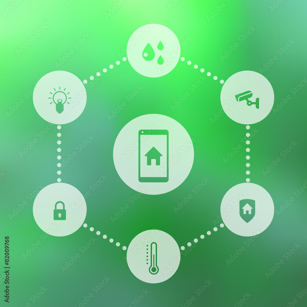Smart house mobile app icons on green blur background, eps10 Smart house mobile app icons on green blur background, eps10