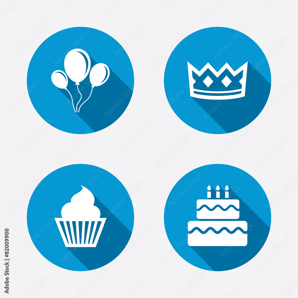 Birthday party icons. Cake and cupcake symbol. Birthday party icons. Cake and cupcake symbol.