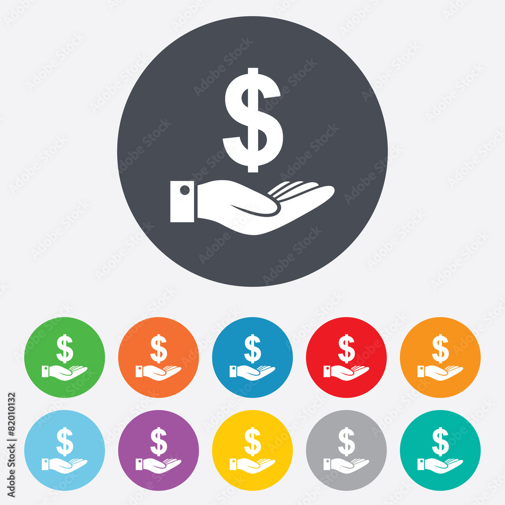 Dollar and hand sign. Palm holds money USD. Dollar and hand sign. Palm holds money USD.