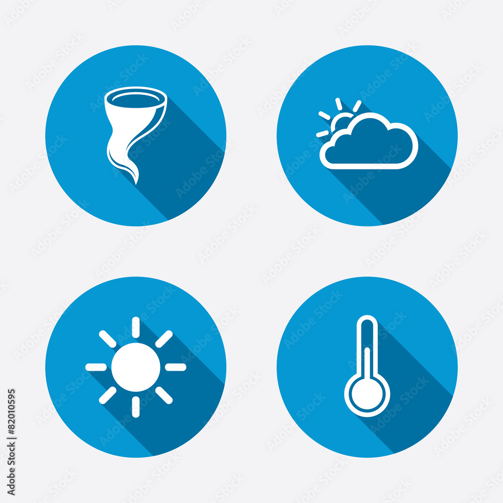 Weather icons. Cloud and sun. Storm symbol.