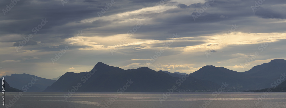 Panorama evening fjord, Norway