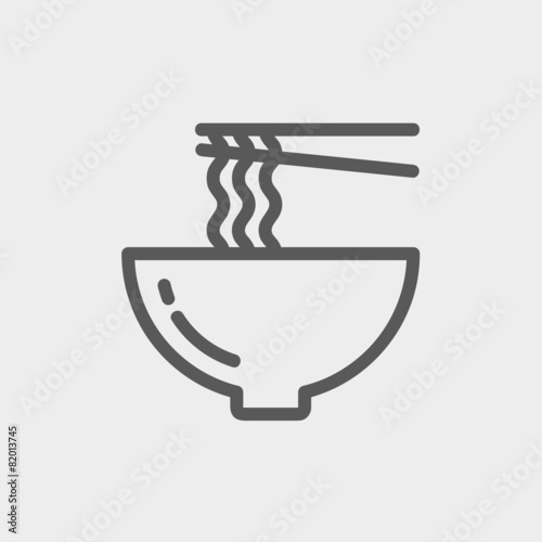 Noodles Bowl with a pair of chopsticks thin line icon