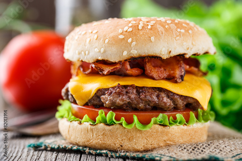 Bacon burger with beef cutlet