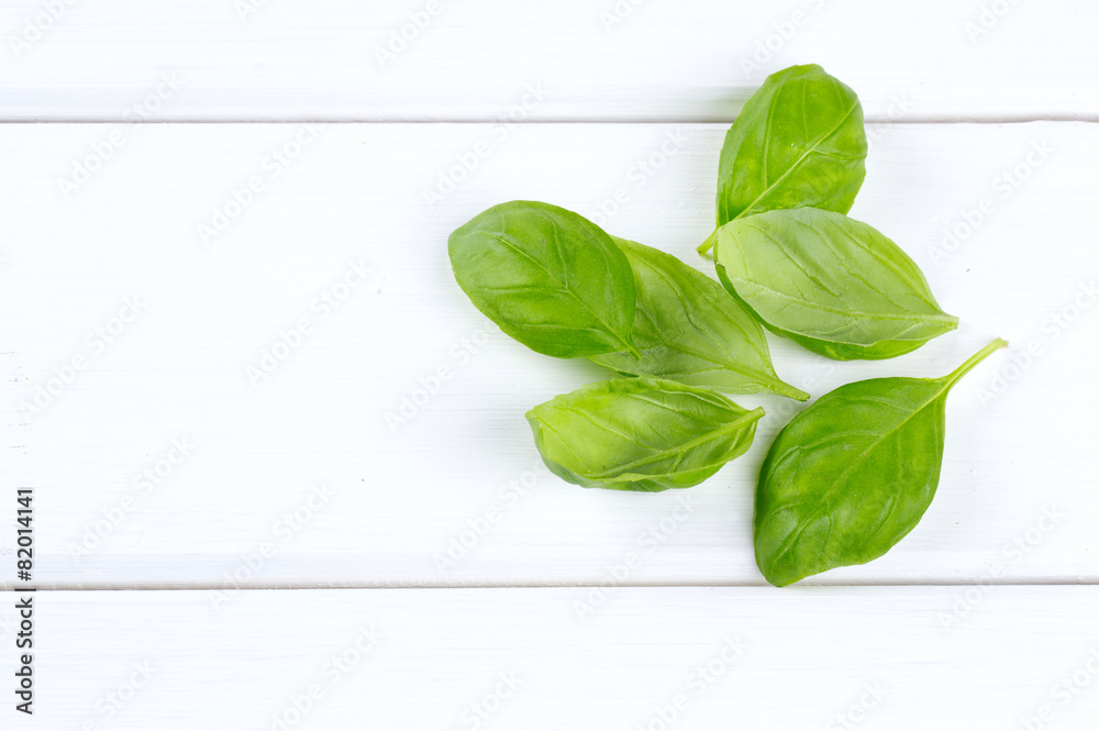 Fototapeta premium fresh basil leaves on wooden surface