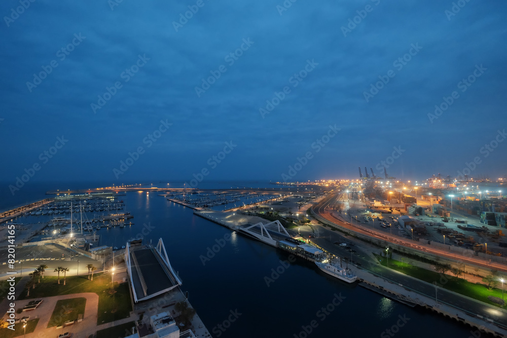 Port docks at night