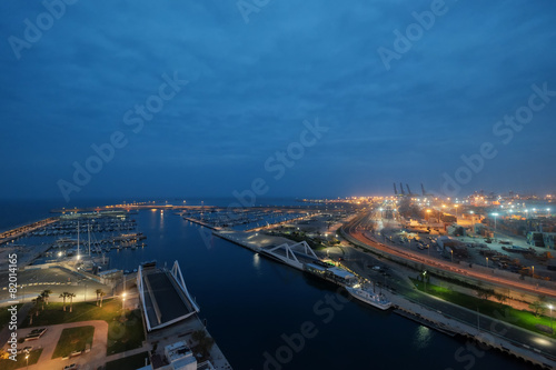 Port docks at night